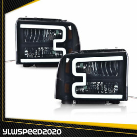 Ylw02hla1220bbm 2pcs Smoked Lens Led Drl Headlights Fit For 2005-2007 Ford F250 F350 Super Duty
