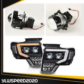 Ylw02hla1239bbw 2x Led Drl Dual Projector Headlight Black Fit For 09-14 Ford F150 Pickup