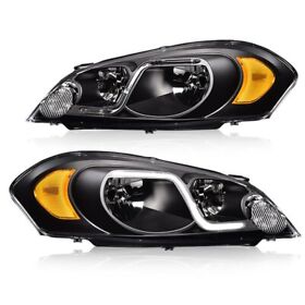 V-02hla4538bbk 2x Led Drl Headlights Black Fit For 2006-2016 Chevy Impala Limited Monte Carlo