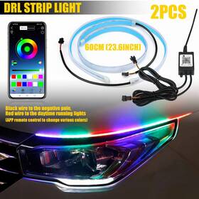 Rxdt-60cm-app Auxito 2x 23.6 Inch App Headlight Control Rgb Slim Led Flexible Drl Turn Signal Strip Lamp