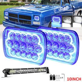 7x6blue Bayautolights88 B10inch 7x6 Inch 5x7 Led Headlight Blue Halo Fit For Dodge D150 D250 W350 1981-1993 Trucks