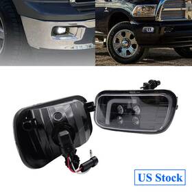 Hl-340-bk Bluebunnybike Pair Clear Lens Led Drl White Front Fog Light Assembly For Dodge Ram 1500 2500