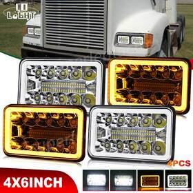Autoam6765 Colight Pair 4x6 Inch Led Headlights Drl Turn Signal For Kenworth Freightliner Fld120 Fld112
