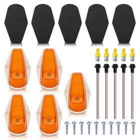 Topgearsltd 710412249446 5pcs Cab Roof Light Marker Amber Covers With Base Housing For Ford F-150 73-97