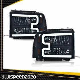 V-02hla1220bbm Ylwspeed20 2pcs Smoked Lens Led Drl Headlights Fit For 2005-07 Ford F250 F350 Super Duty