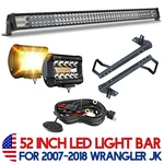 52INCH Led Light BAR+4'' Amber Strobe Pods For Jeep Wrangler Jk 07-18. Fixed Price $149.99.