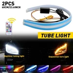 2/4X Rgb 60CM Slim Sequential Flexible Drl Signal Turn Remote Strip Headligh. Fixed Price $8.54.